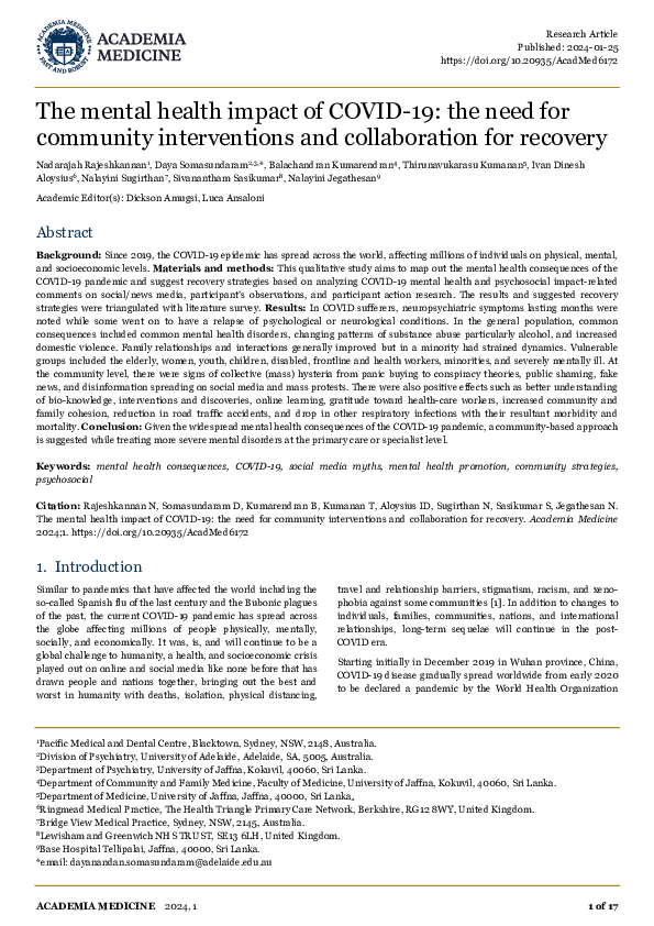 (PDF) The mental health impact of COVID-19: the need for community ...