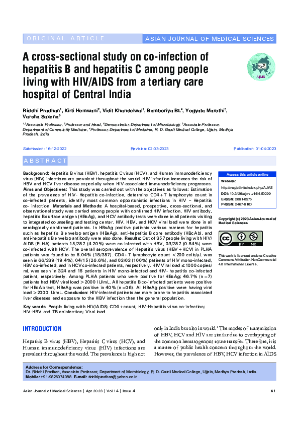 (PDF) A cross-sectional study on co-infection of hepatitis B and ...