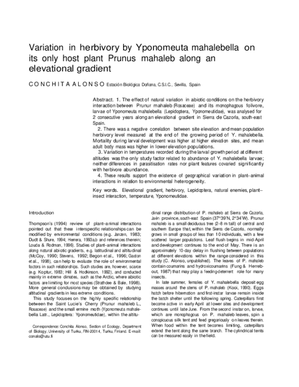 (PDF) Variation in herbivory by Yponomeuta mahalebella on its only host ...