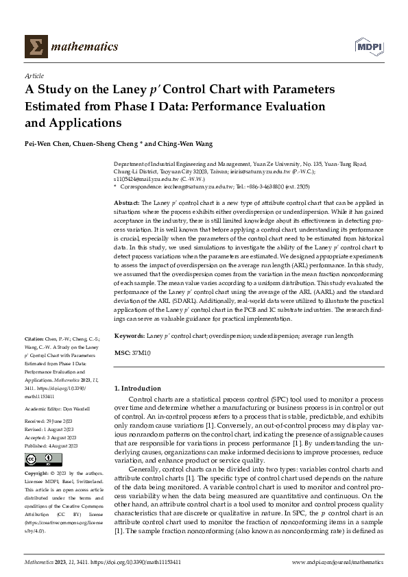 (PDF) A Study on the Laney p′ Control Chart with Parameters Estimated ...