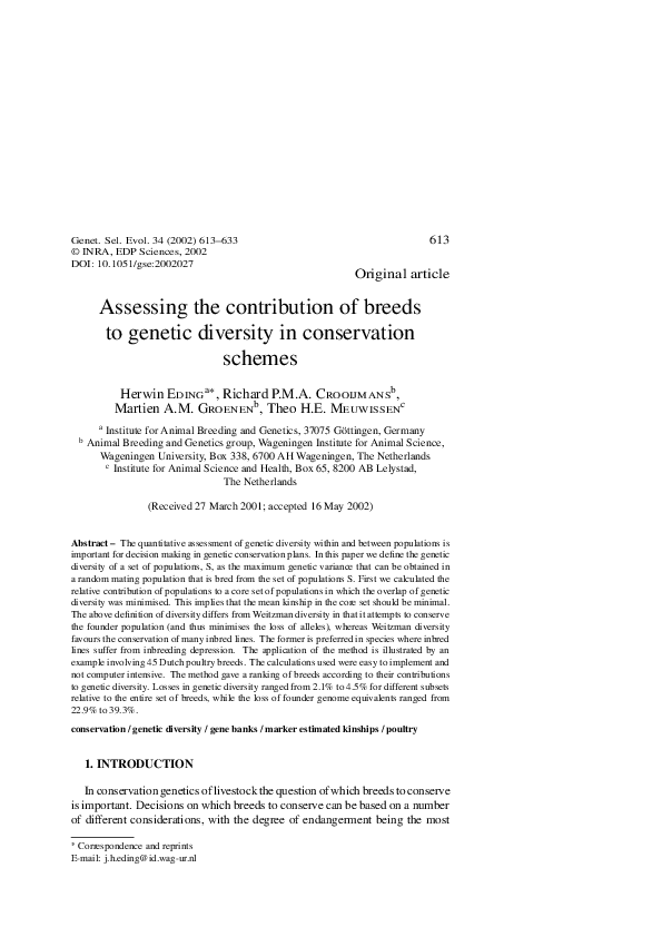 (PDF) Assessing the contribution of breeds to genetic diversity in ...