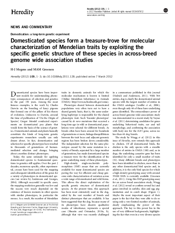 (PDF) Domesticated species form a treasure-trove for molecular ...