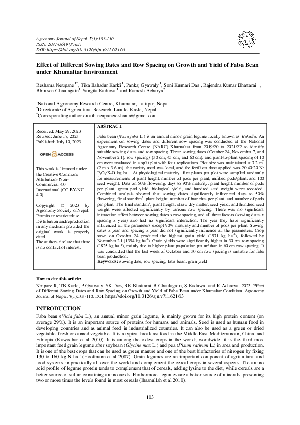 (PDF) Effect of Different Sowing Dates and Row Spacing on Growth and ...