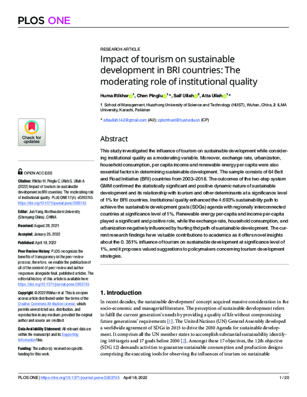 (PDF) Impact of tourism on sustainable development in BRI countries ...