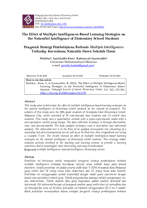 (PDF) The Effect of Multiple Intelligences-Based Learning Strategies on ...