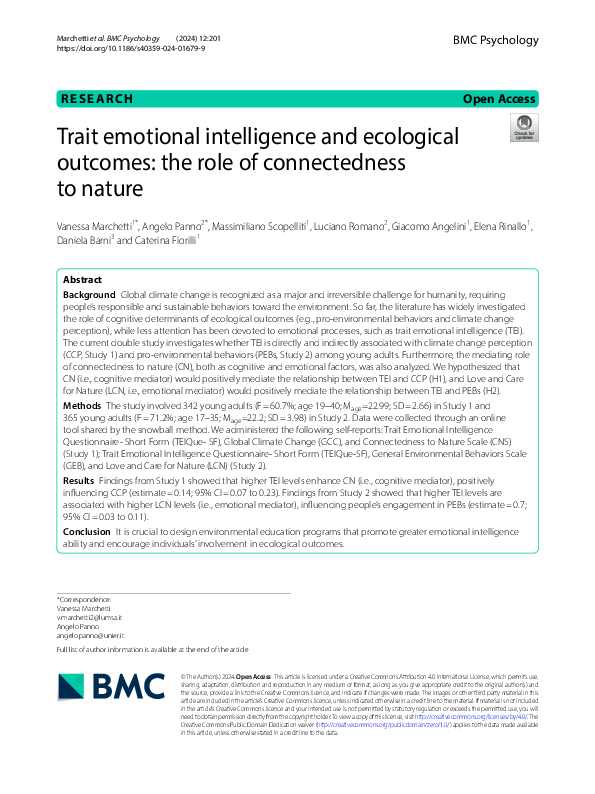 (PDF) Trait emotional intelligence and ecological outcomes: the role of ...