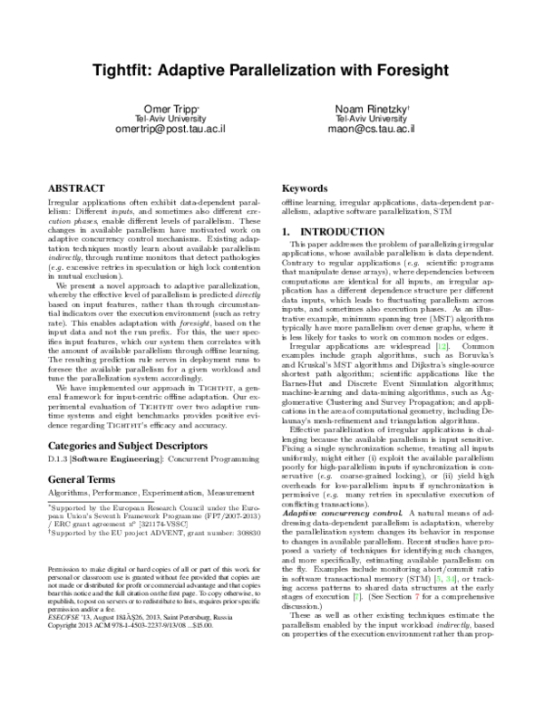 (PDF) Tightfit: adaptive parallelization with foresight