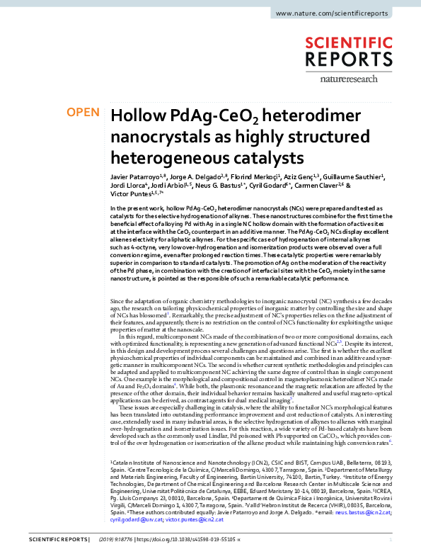 (PDF) Hollow PdAg-CeO2 heterodimer nanocrystals as highly structured ...