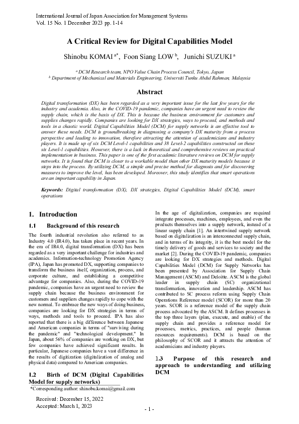 (PDF) A Critical Review for Digital Capabilities Model