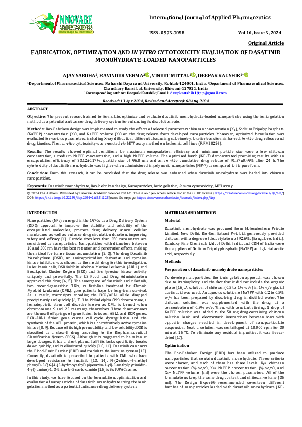 (PDF) FABRICATION, OPTIMIZATION AND IN VITRO CYTOTOXICITY EVALUATION OF ...