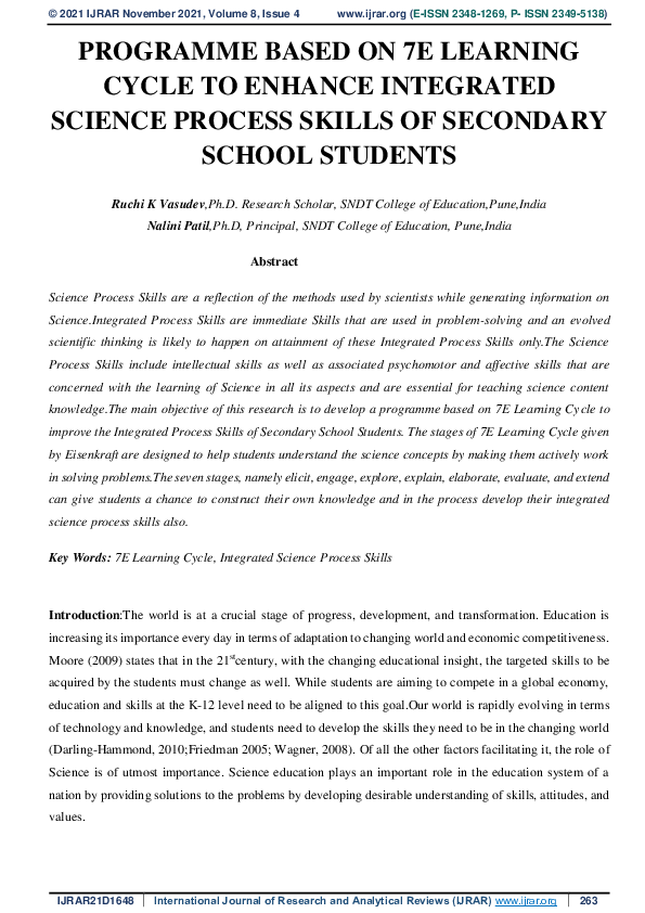 (PDF) PROGRAMME BASED ON 7E LEARNING CYCLE TO ENHANCE INTEGRATED ...