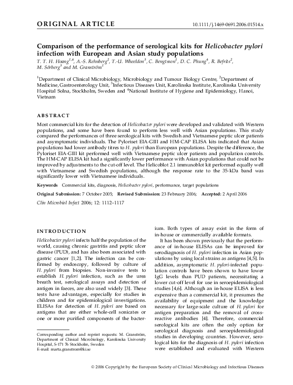 (PDF) Comparison of the performance of serological kits for ...