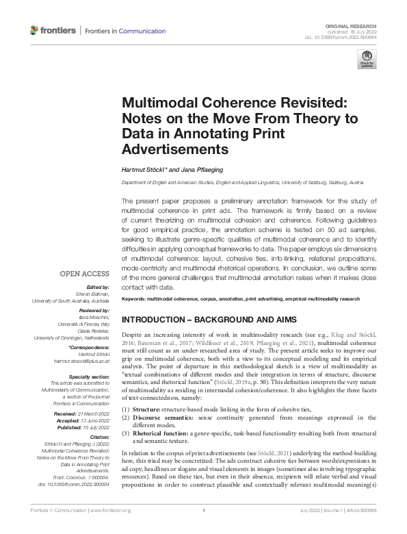 (PDF) Multimodal Coherence Revisited: Notes on the Move From Theory to ...