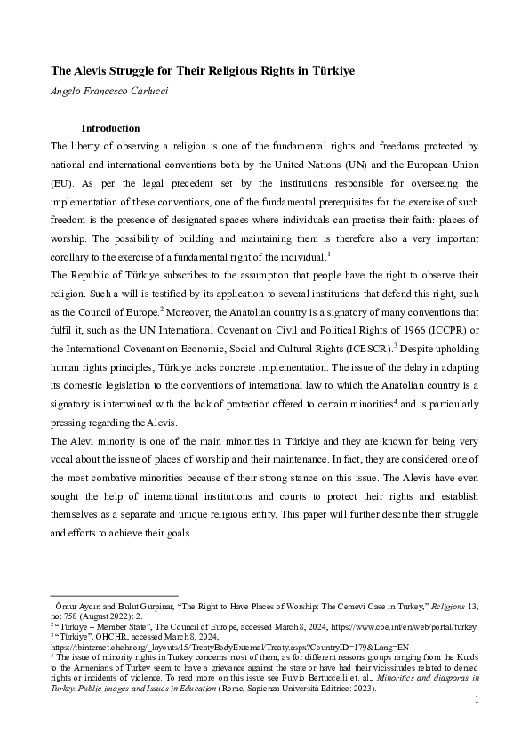 (PDF) The Alevis Struggle for Their Religious Rights in Türkiye