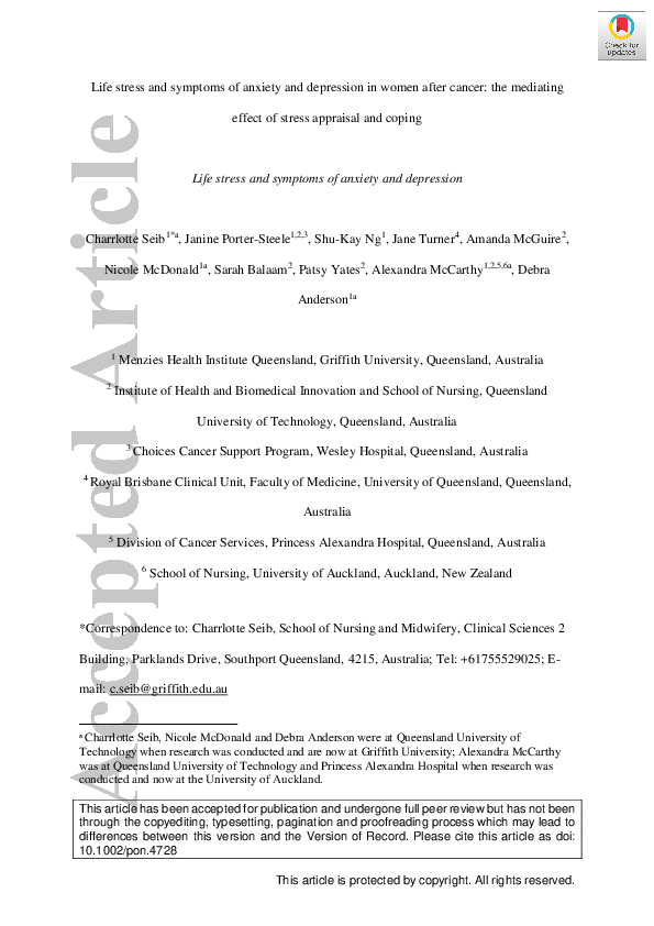 (PDF) Life stress and symptoms of anxiety and depression in women after ...