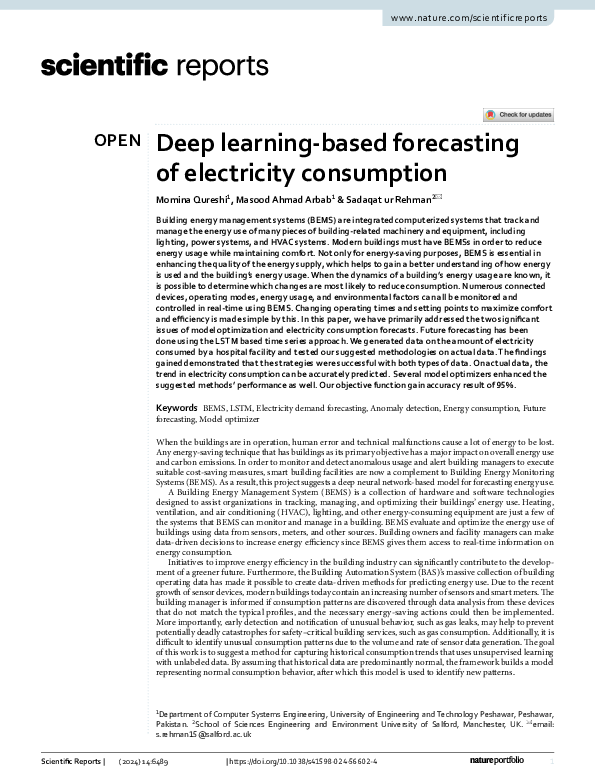 Pdf Deep Learning Based Forecasting Of Electricity Consumption