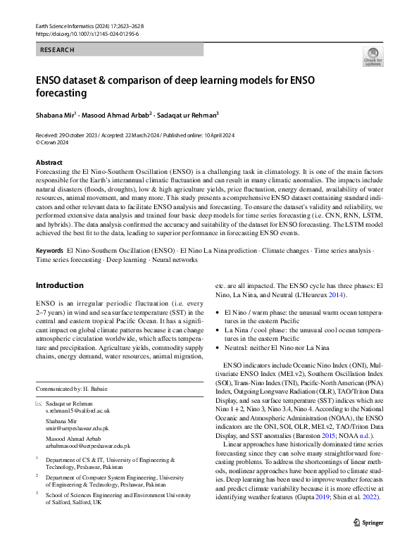 (PDF) ENSO dataset & comparison of deep learning models for ENSO ...