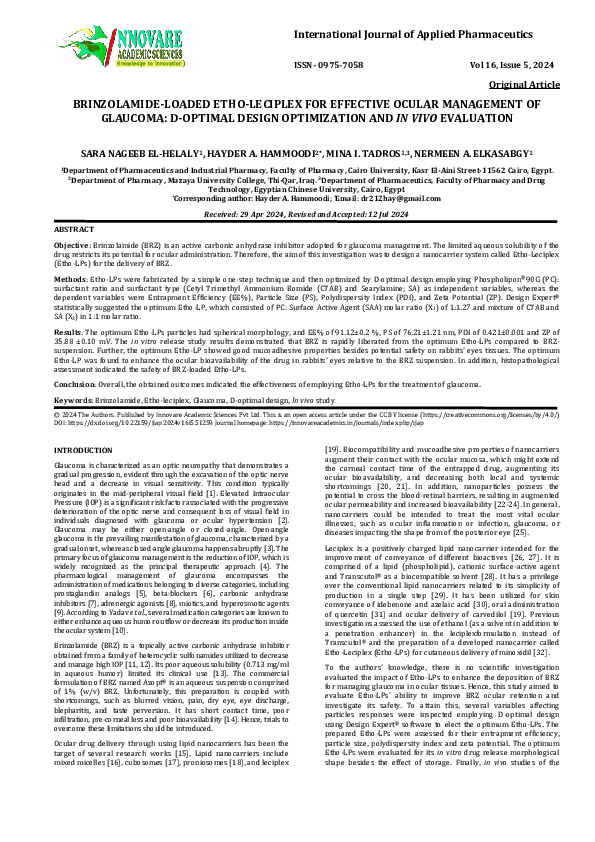 (PDF) BRINZOLAMIDE-LOADED ETHO-LECIPLEX FOR EFFECTIVE OCULAR MANAGEMENT ...