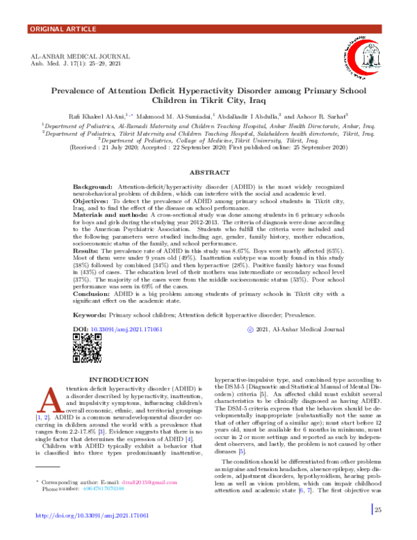 (PDF) Prevalence of Attention Deficit Hyperactivity Disorder among ...