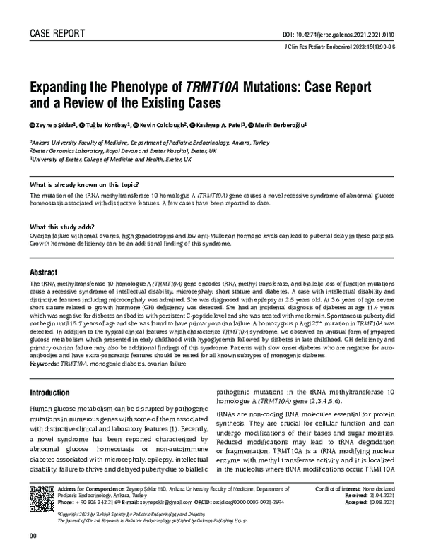 (PDF) Expanding the Phenotype of TRMT10A Mutations: Case Report and a ...