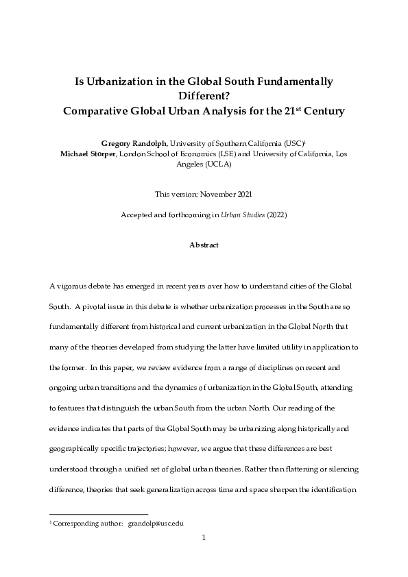 (PDF) Is urbanisation in the Global South fundamentally different ...