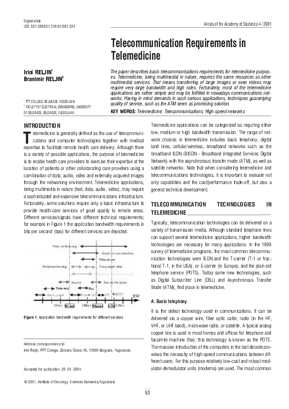 (PDF) Telecommunication Requirements in Telemedicine