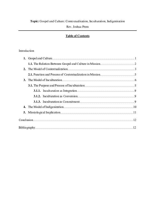 (PDF) Gospel and Culture Contextualisation Inculturation Indigenisation
