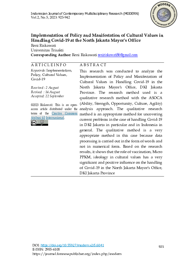(PDF) Implementation of Policy and Manifestation of Cultural Values in ...