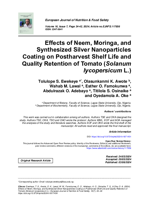 (PDF) Effects of Neem, Moringa, and Synthesized Silver Nanoparticles ...