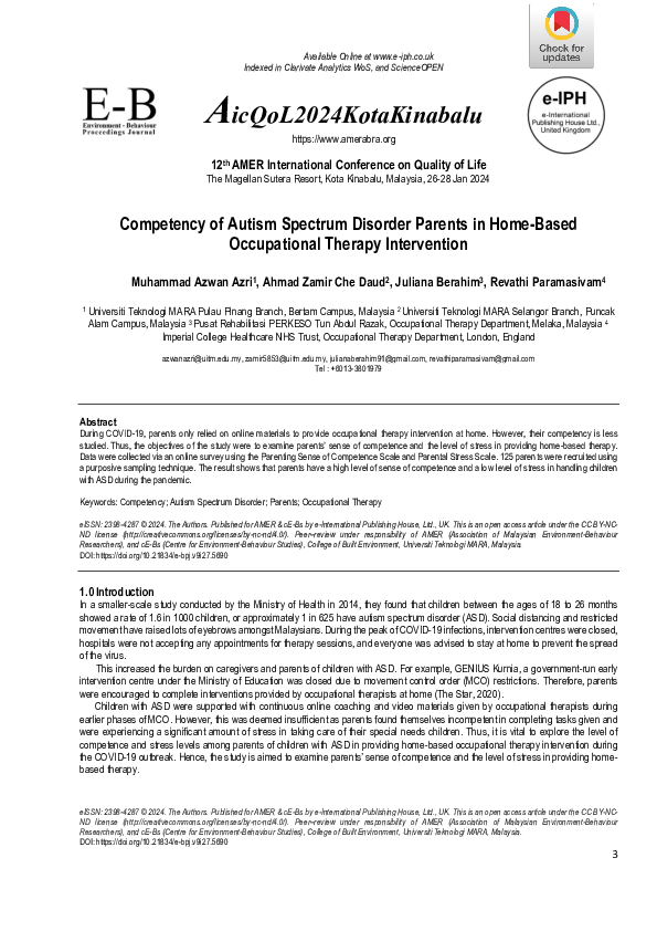 (PDF) Competency of Autism Spectrum Disorder Parents in Home-Based ...