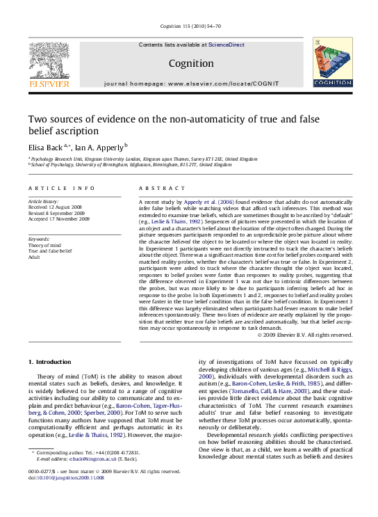 (PDF) Two sources of evidence on the non-automaticity of true and false ...