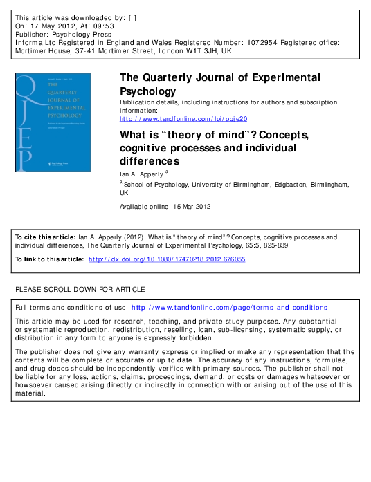 (PDF) What is “theory of mind”? Concepts, cognitive processes and ...