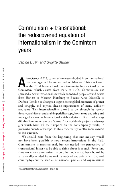 (PDF) Communism + transnational: the rediscovered equation of ...