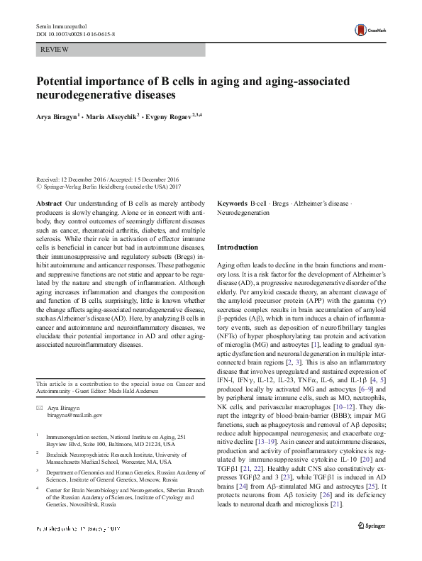 (PDF) Potential importance of B cells in aging and aging-associated ...