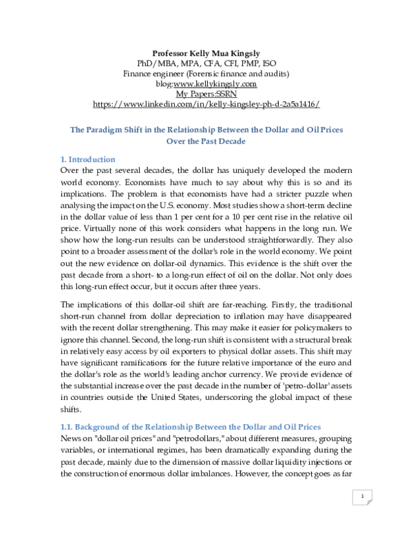 (PDF) The Paradigm Shift in the Relationship Between the Dollar and Oil ...