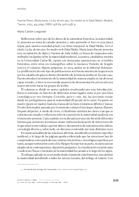 (PDF) Fuente Pérez, María Jesús, La luz de mis ojos. Ser madre en la ...