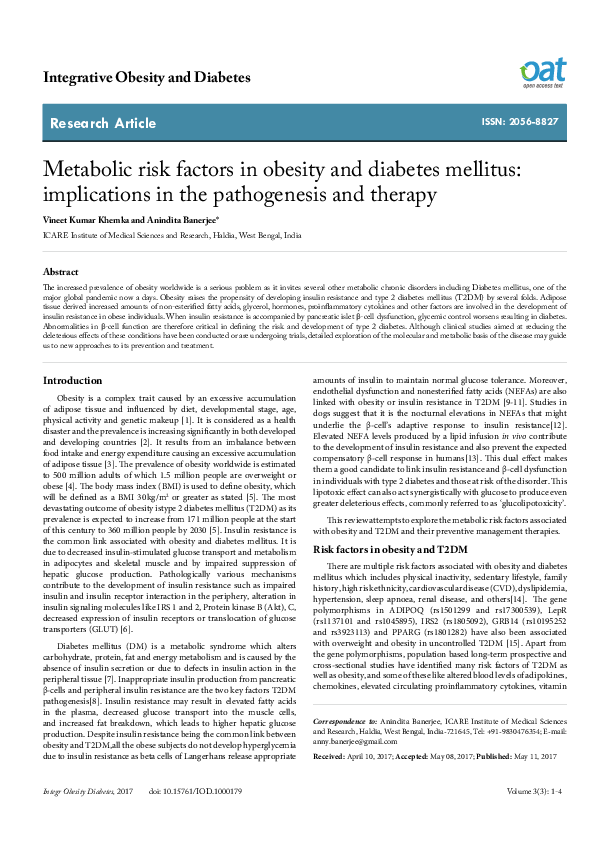 (PDF) Metabolic risk factors in obesity and diabetes mellitus ...