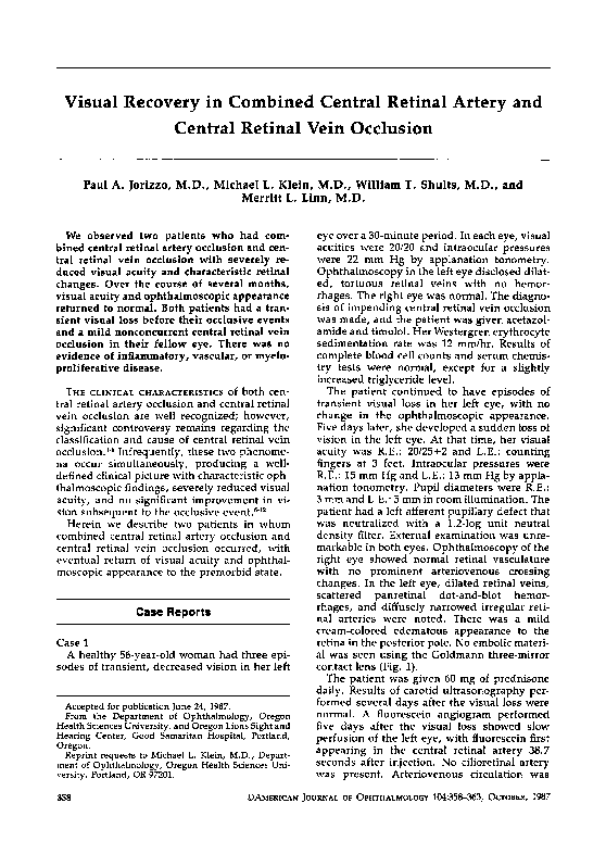 (PDF) Visual Recovery in Combined Central Retinal Artery and Central ...