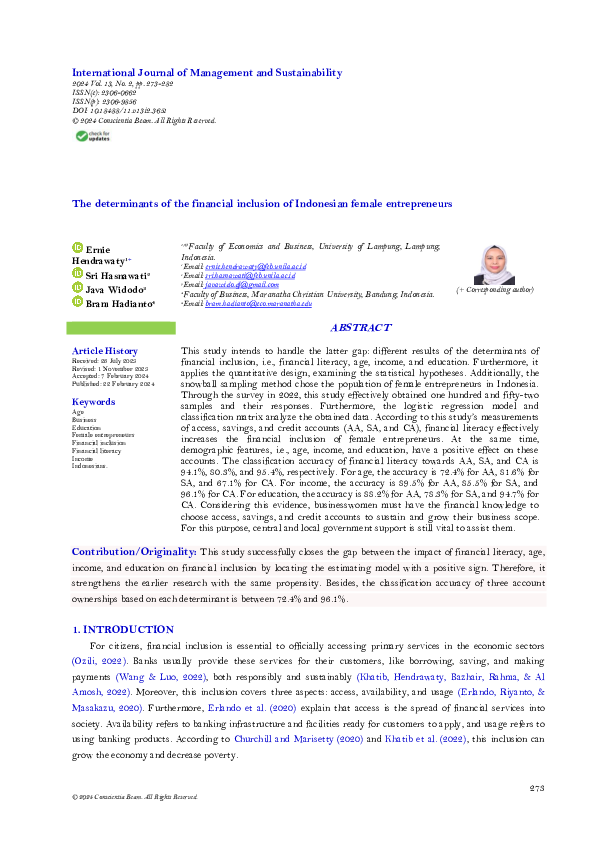 (PDF) The determinants of the financial inclusion of Indonesian female ...