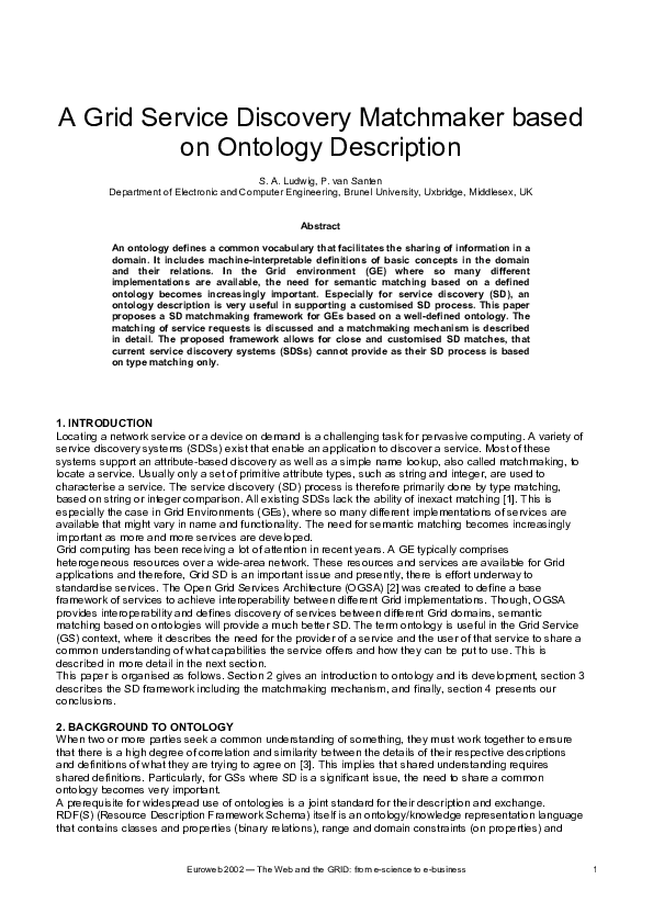 (PDF) A Grid Service Discovery Matchmaker based on Ontology Description