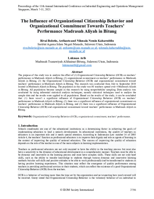 (PDF) The Influence of Organizational Citizenship Behavior and ...