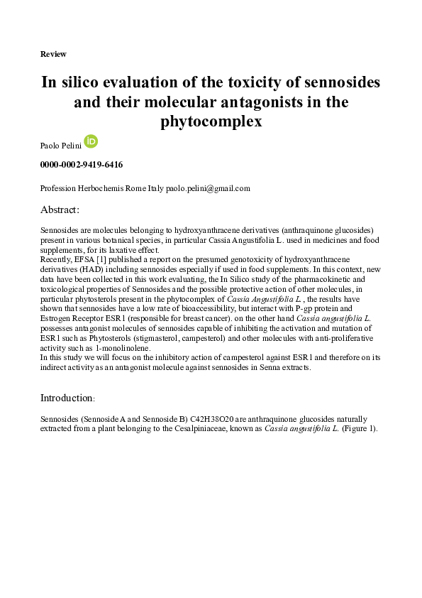 (PDF) In silico evaluation of the toxicity of sennosides and their ...