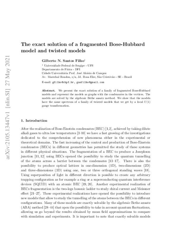 (PDF) The exact solution of a fragmented Bose-Hubbard model and twisted ...