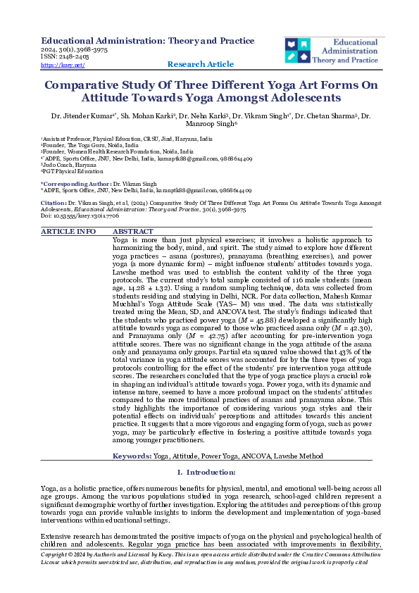 (PDF) Comparative Study Of Three Different Yoga Art Forms On Attitude ...