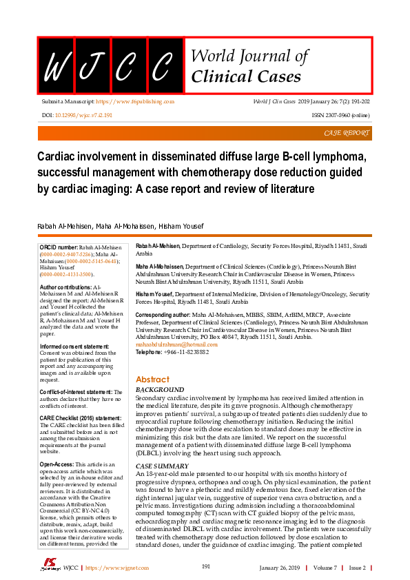 (PDF) Cardiac involvement in disseminated diffuse large B-cell lymphoma ...