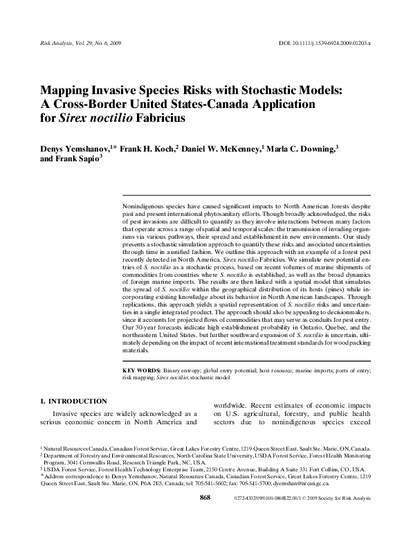 (PDF) Mapping Invasive Species Risks with Stochastic Models: A Cross ...