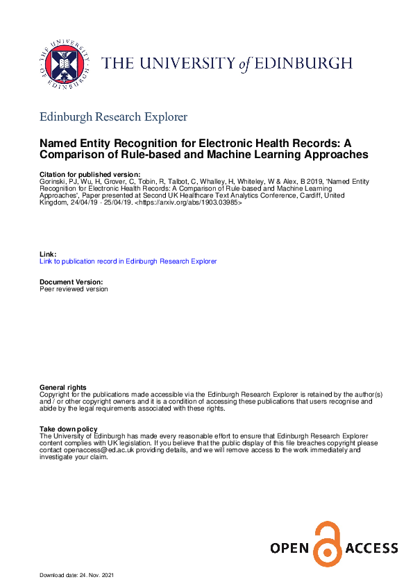 (PDF) Named Entity Recognition for Electronic Health Records: A ...