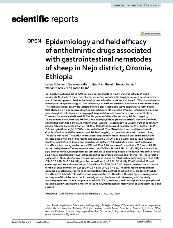 (PDF) Epidemiology and field efficacy of anthelmintic drugs associated ...