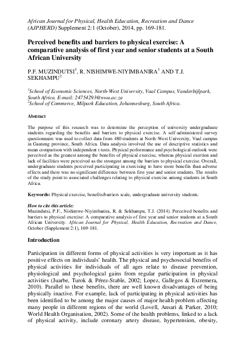 (PDF) Perceived benefits and barriers to physical exercise : a ...