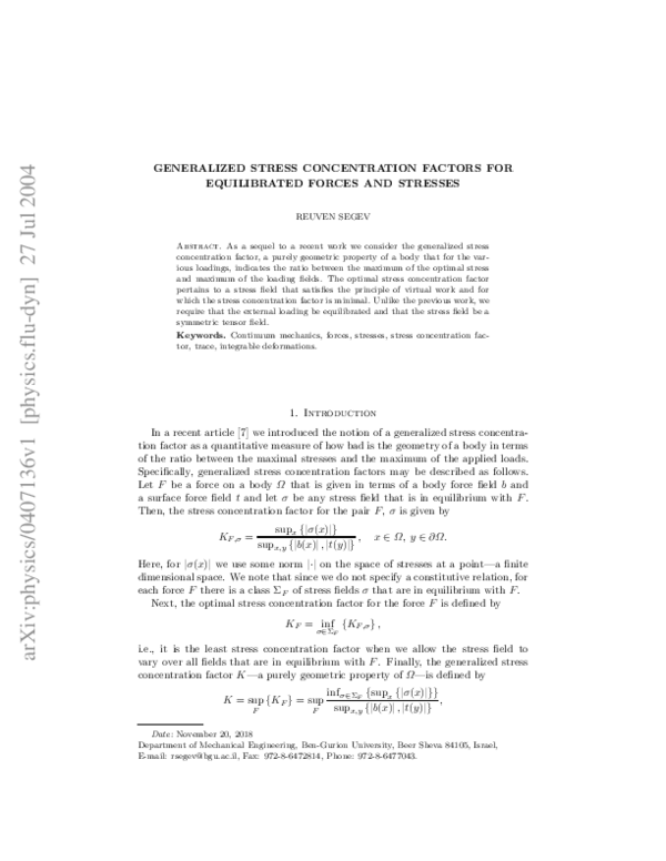 (PDF) Generalized Stress Concentration Factors for Equilibrated Forces ...